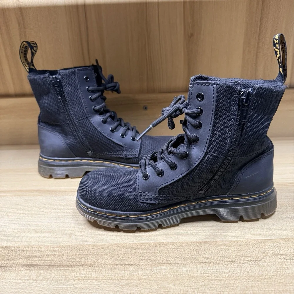 Dr. Martens Boots Doc Combs J Combat Lace Up Canvas Zip‎ Black Youth Kids Sz 1